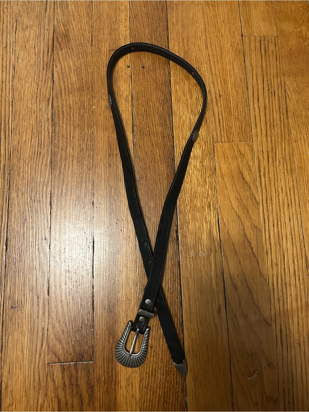Urban Outfitters Black Western-Style Skinny Belt with Silver Buckle